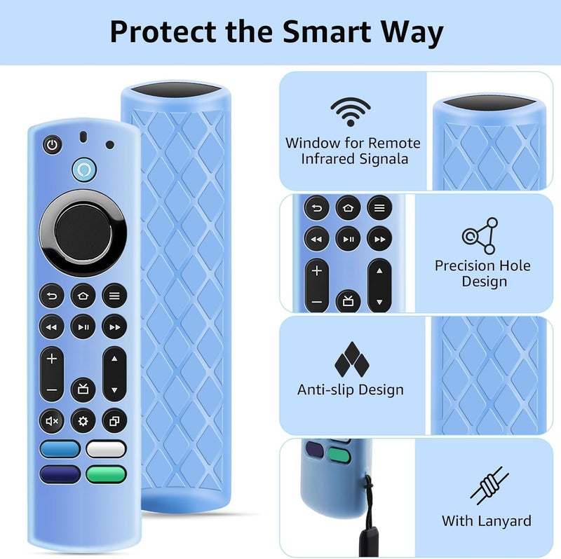 OneBom (2 Pack) Silicone TV Remote Cover, (6.2 Inch*1.5 Inch) Glow in The Dark, Anti Slip Silicone Protective Case with Lanyard(Glow Blue&Glow Pink) - Image 2